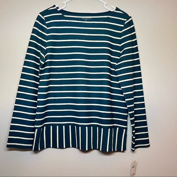 NWT Talbots Teal White Striped Long Sleeve Top Size S Petite - Picture 2 of 13